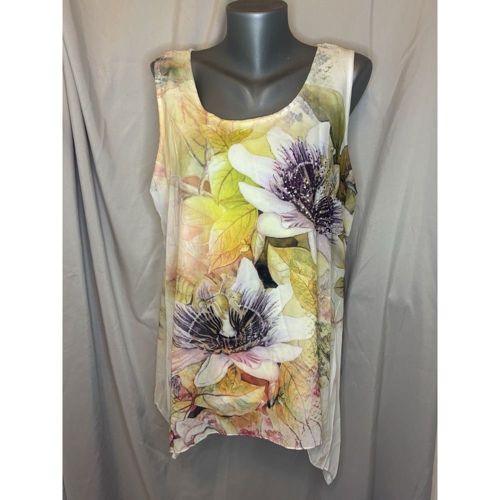 Dressbarn VTG Y2K Top Womens Xl Sleeveless floral sheer layered beaded Whimsical